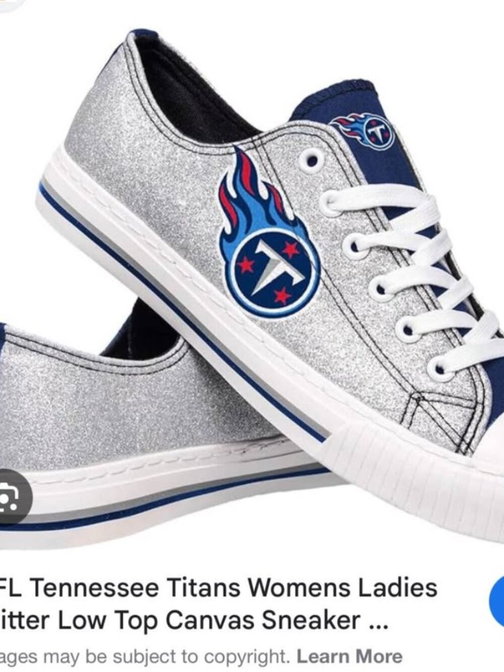 Tennessee Titans Glitter Low Top Sneakers - Silver & Navy
